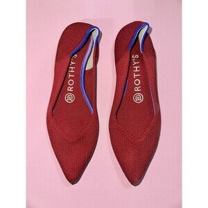 Rothy's The Point Red Solid Flat Women Sz 6.5 Fabric Knit New